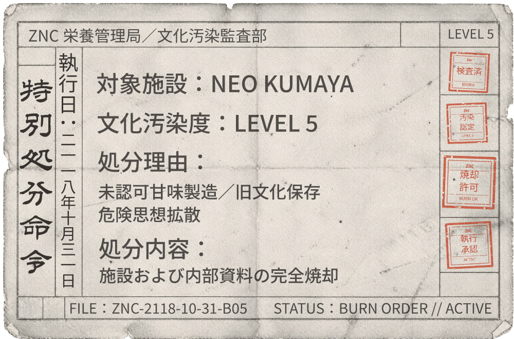 NEO KUMAYAに下された特別処分命令書